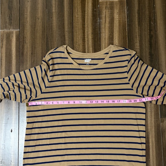 Land's End Sz XL Plus Striped Tan Black Long Sleeve Crew Round Neck Top Gorp - Picture 3 of 7